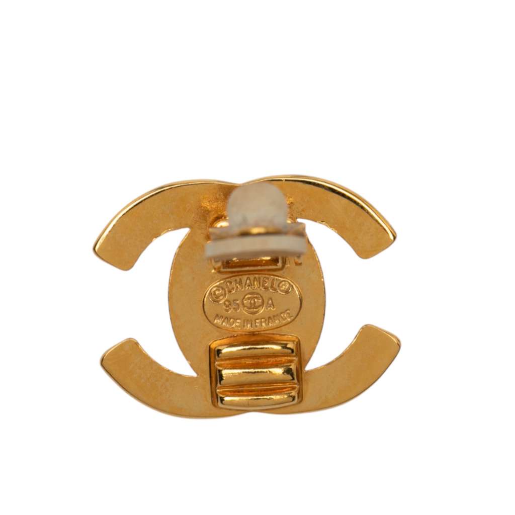 Chanel Gold Plated CC Turn Lock Clip on Earrings - Image 6