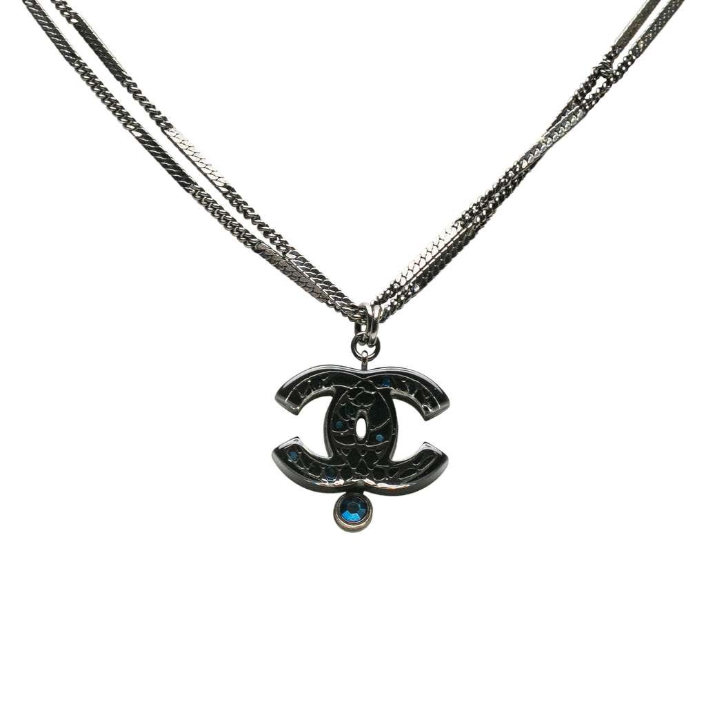 Chanel Ruthenium Resin Faux Pearl and Crystal Double Chain Necklace - 2