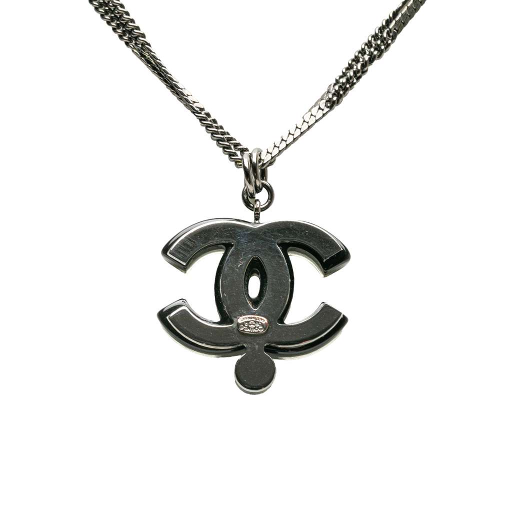 Chanel Ruthenium Resin Faux Pearl and Crystal Double Chain Necklace - 3