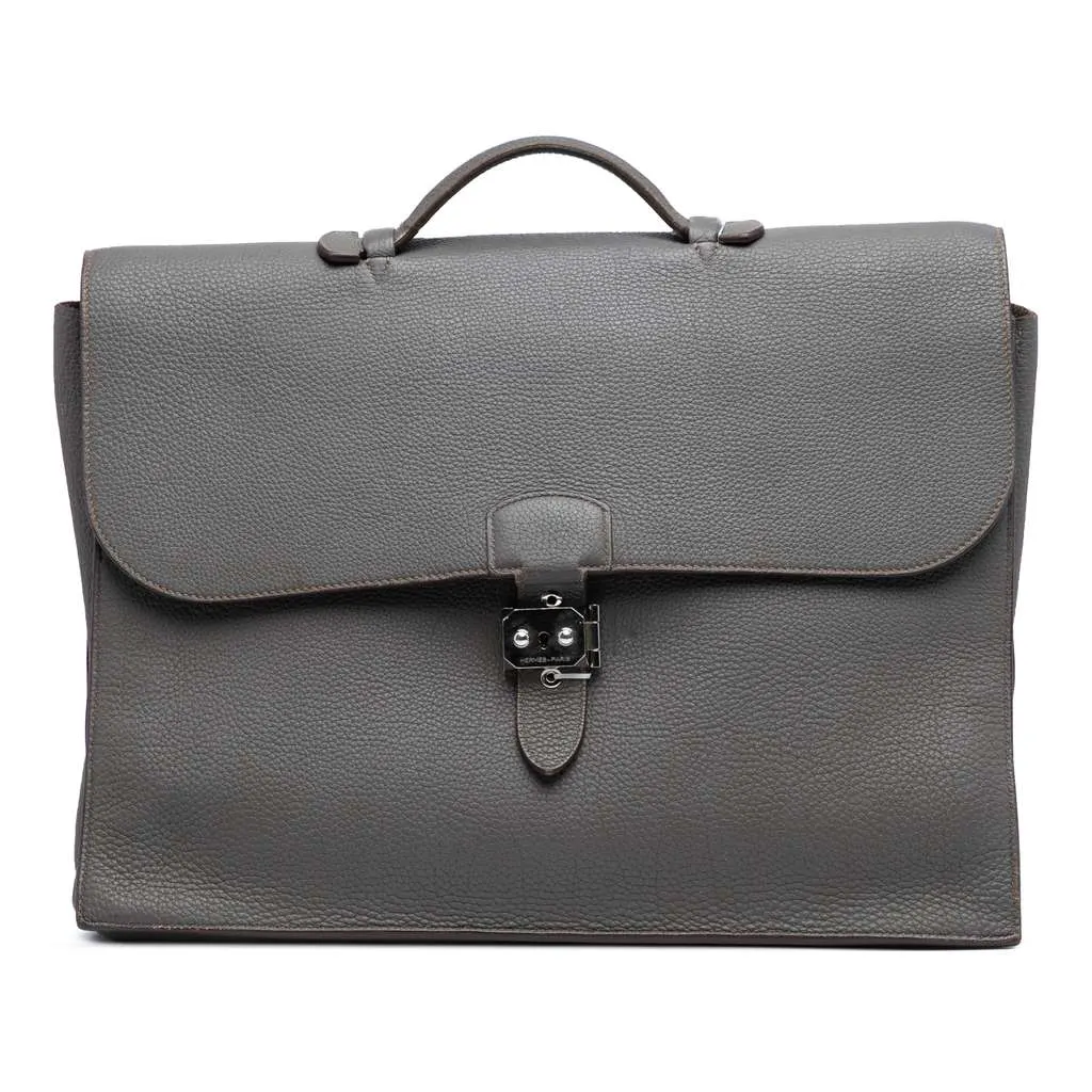 Hermès Togo Sac A Depeches 38 Grey Leather Good - Front View