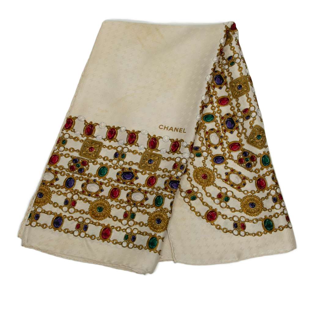 Chanel Jewelry Print Carre Silk Scarf