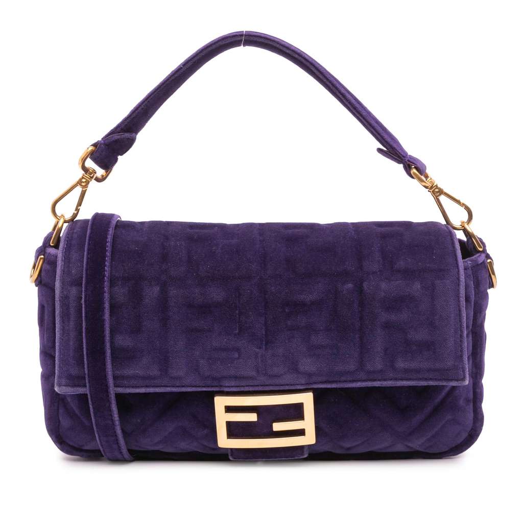 Fendi Zucca Embossed Velvet Baguette Satchel