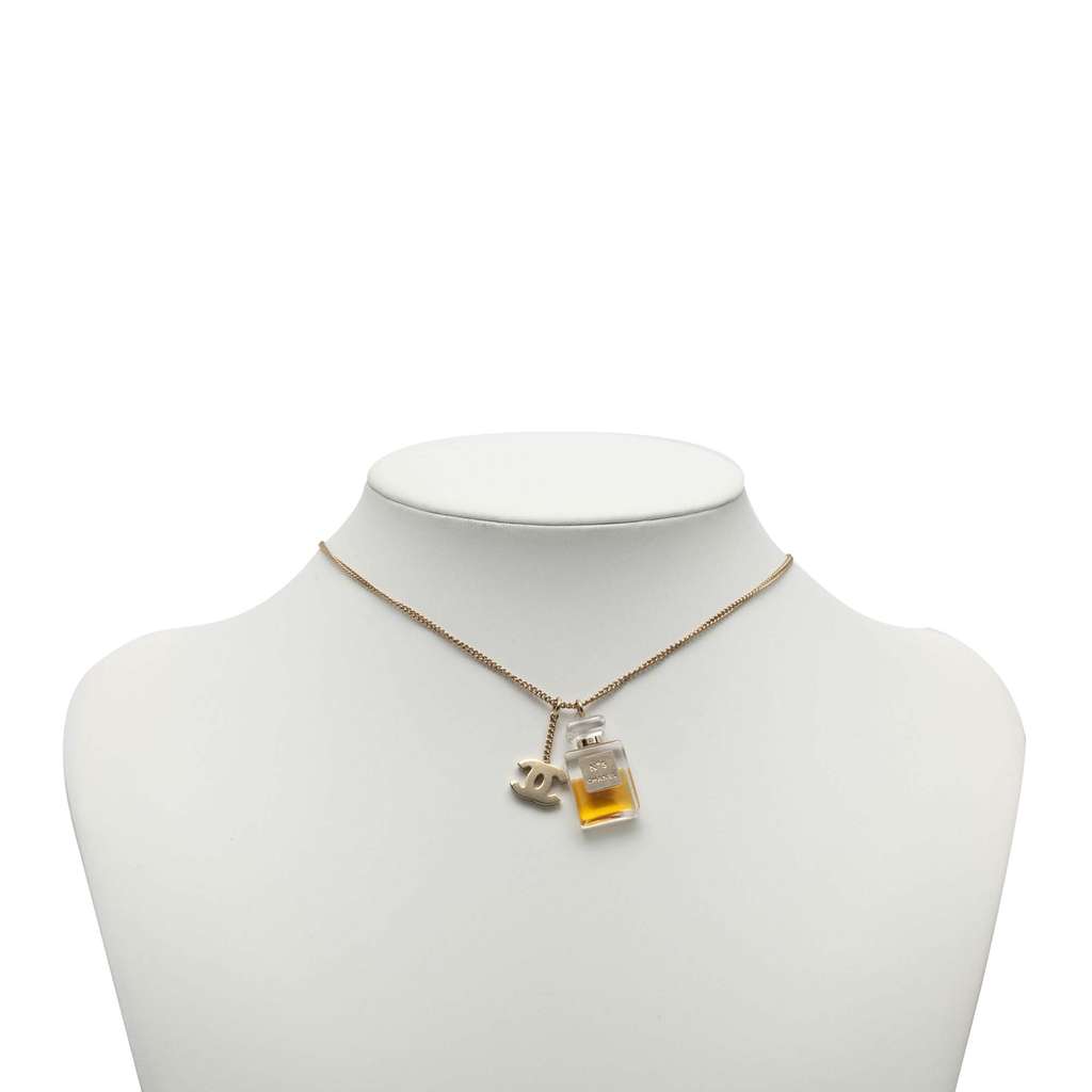 Chanel Gold Plated CC No.5 Perfume Bottle Pendant Necklace - 5