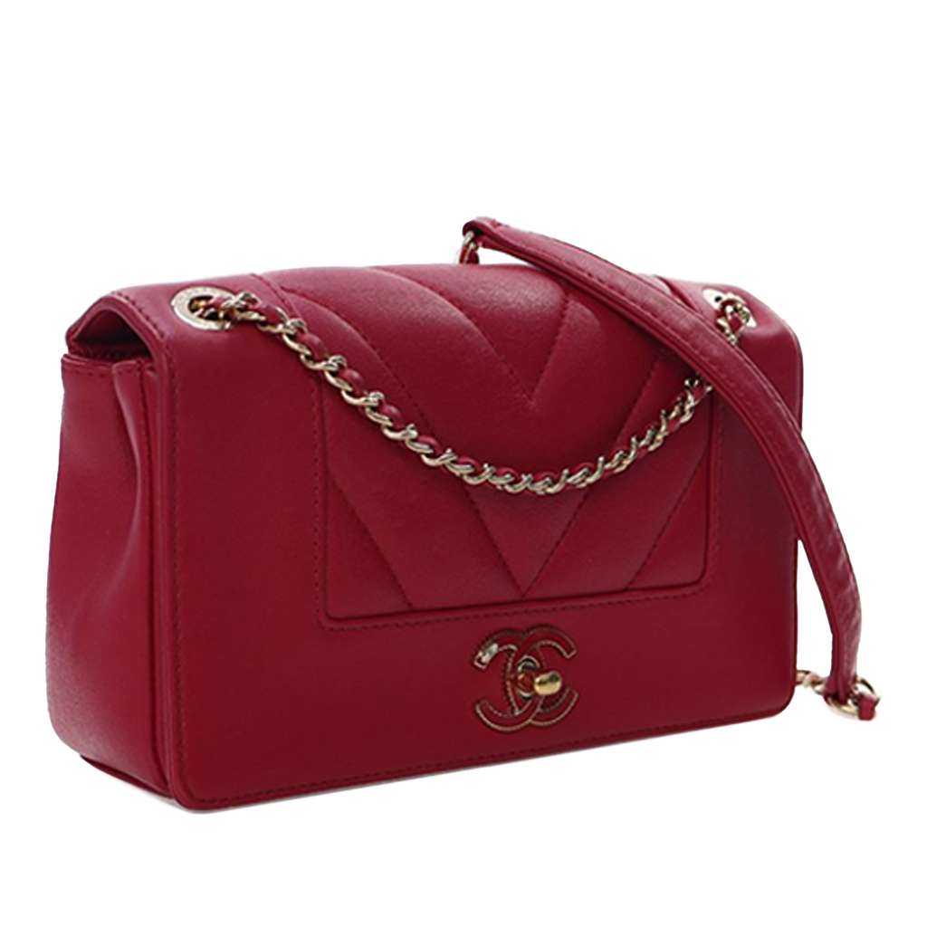 Chanel Mini Quilted Chevron Sheepskin Mademoiselle Vintage Flap - Back view