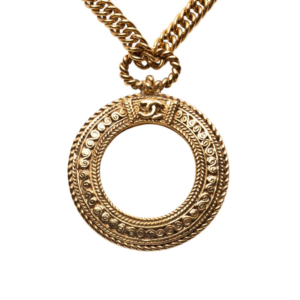 Chanel Gold Plated Loupe Magnifying Glass Pendant Necklace