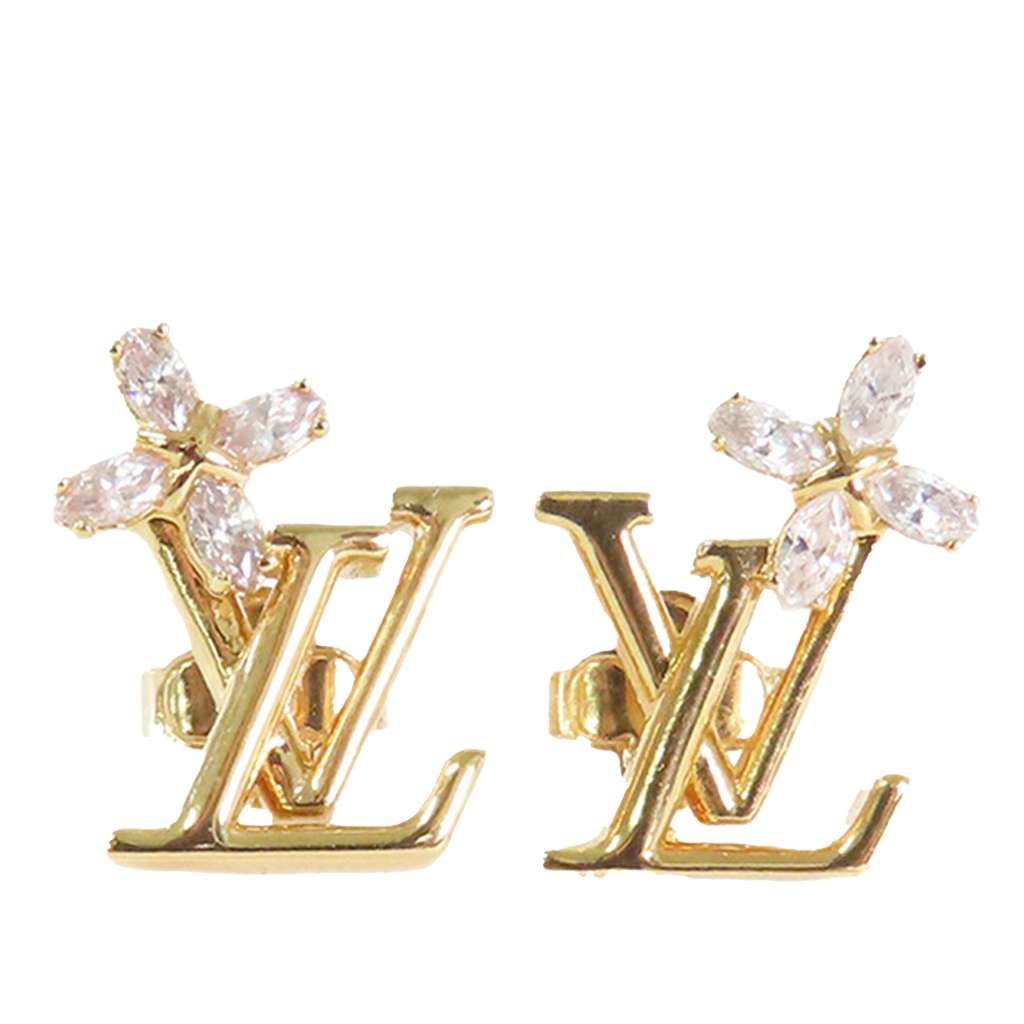 Louis Vuitton Gold Plated LV Iconic Flower Push Back Earrings