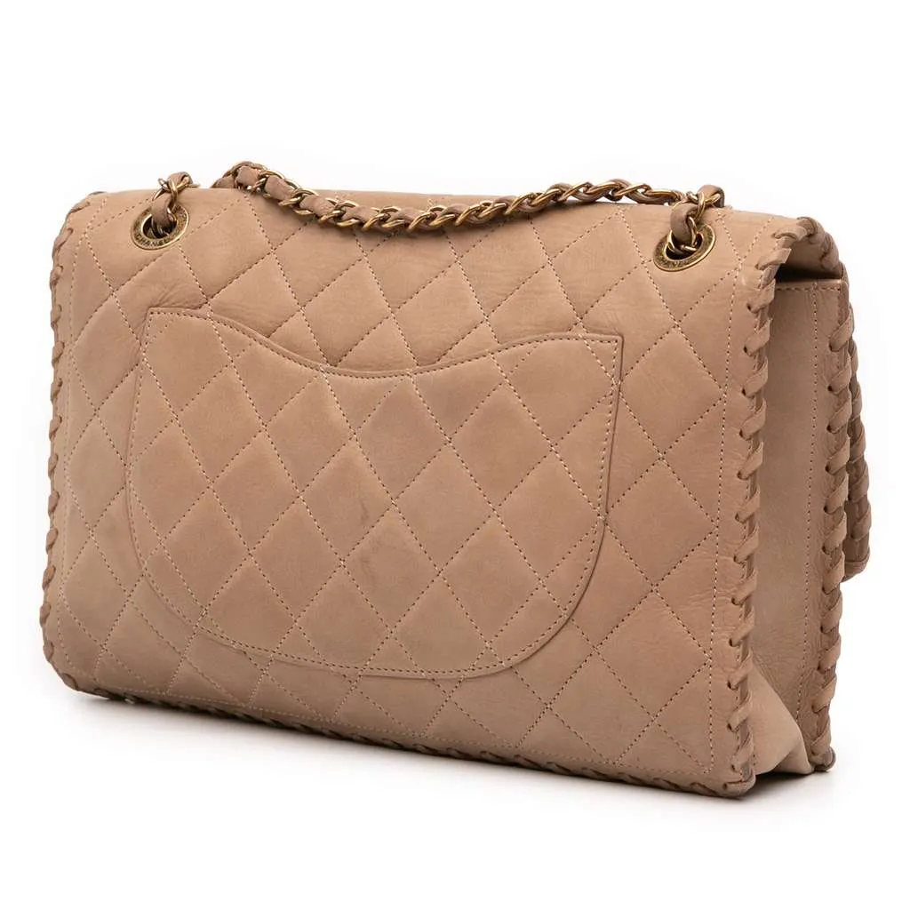 Chanel Jumbo Quilted Iridescent Calfskin Happy Stitch Flap Brown Leather Good - Back View