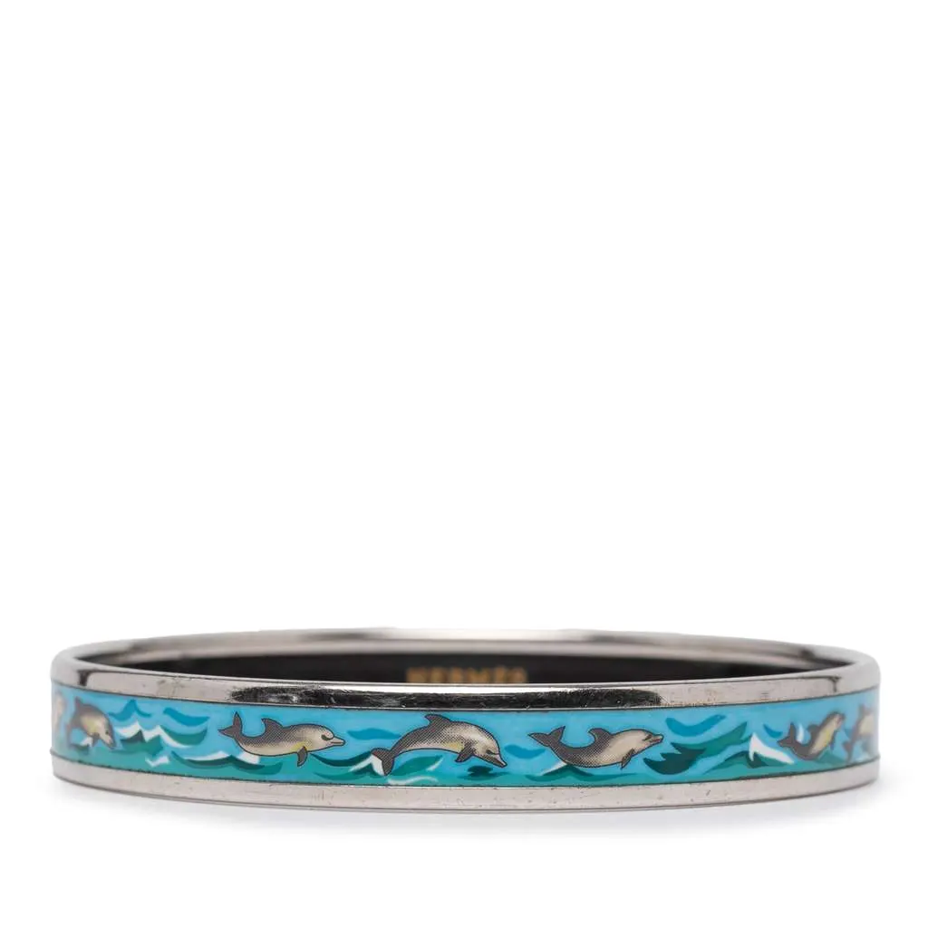 Hermès Narrow Dolphin Enamel Bangle 65 Blue Good - Front View