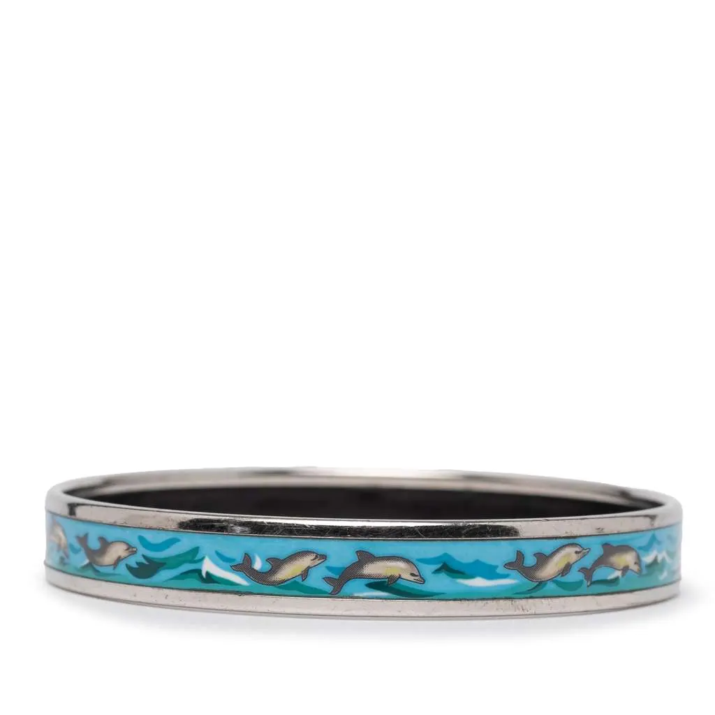 Hermès Narrow Dolphin Enamel Bangle 65 Blue Good - Back View