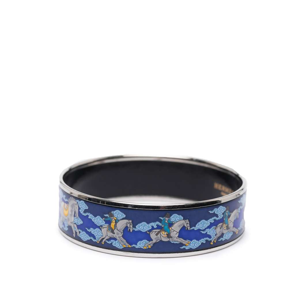 Hermès Wide Enamel Horse Riding Motif Bangle