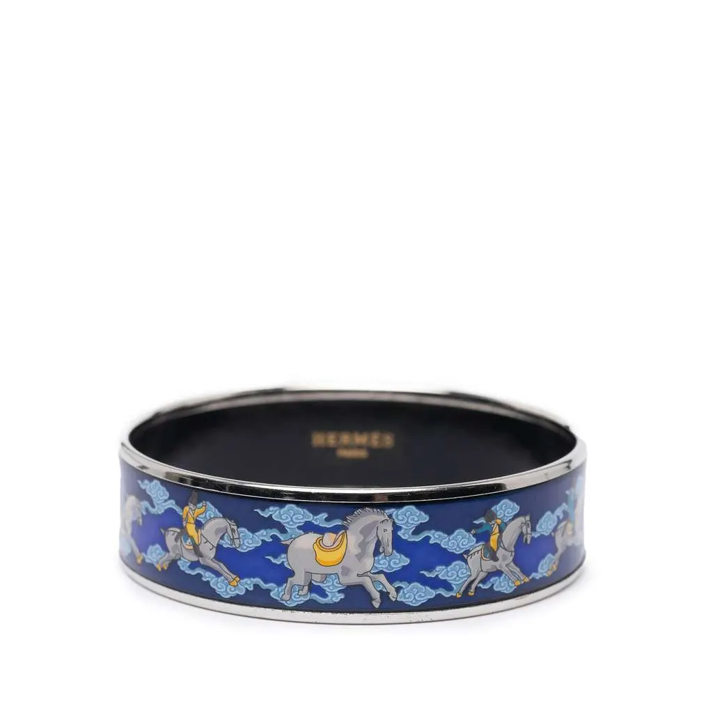 Hermès Wide Enamel Horse Riding Motif Bangle Blue Good - Inside View