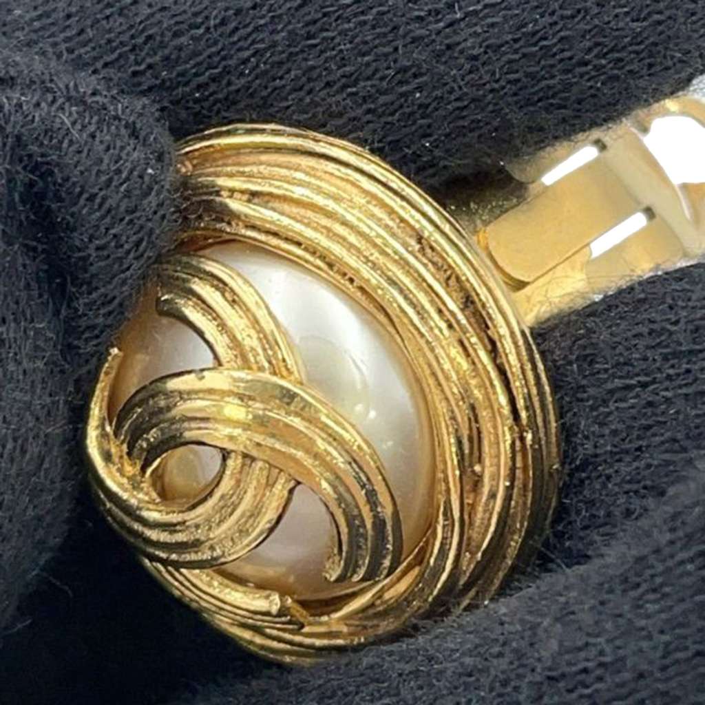 Chanel Gold Plated CC Faux Pearl Round Clip on Earrings - 4