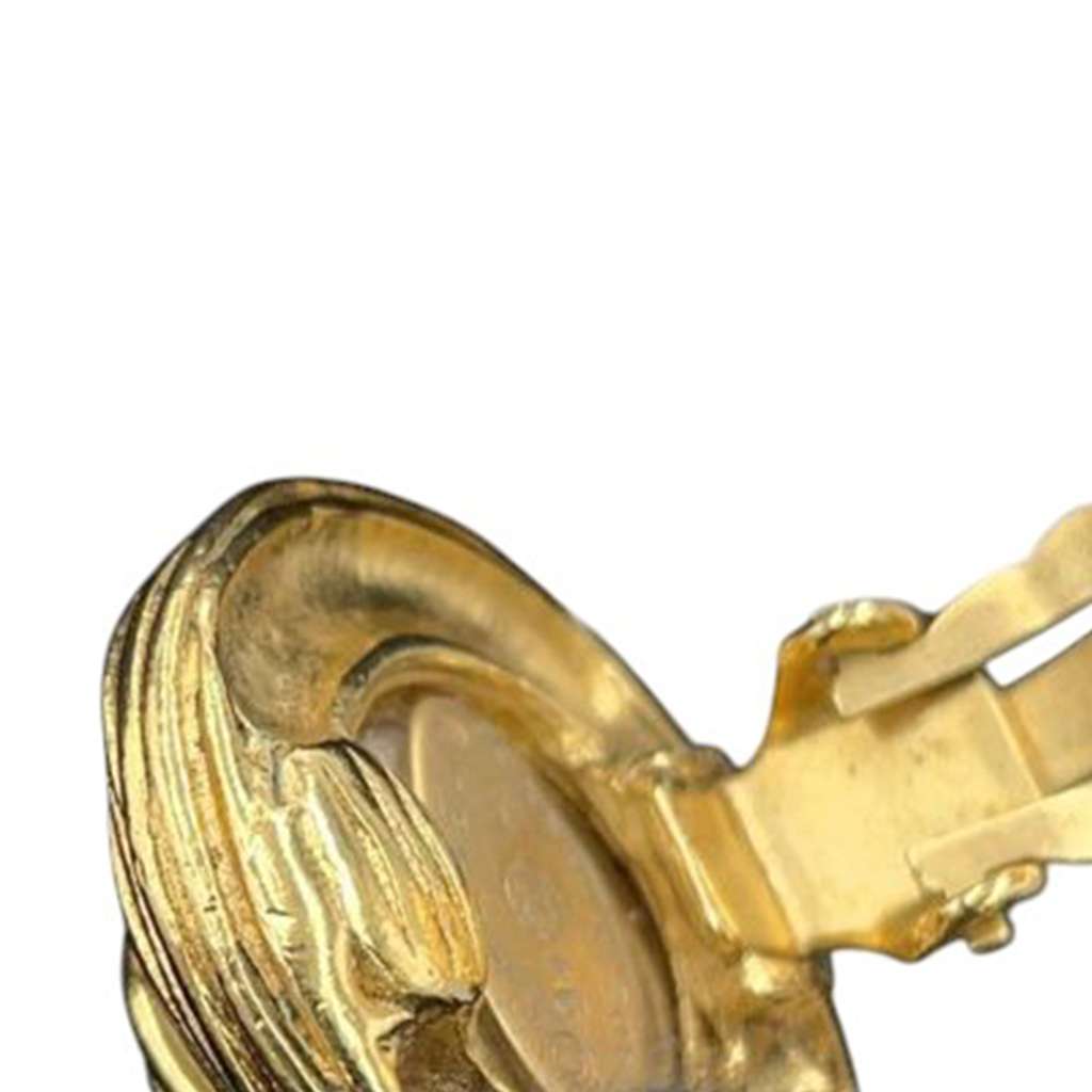 Chanel Gold Plated CC Faux Pearl Round Clip on Earrings - Detail 1