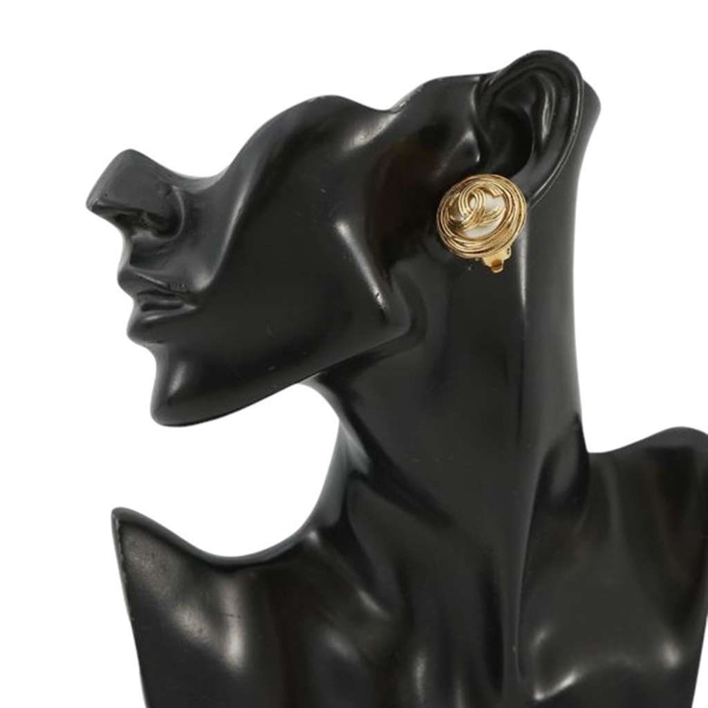 Chanel Gold Plated CC Faux Pearl Round Clip on Earrings - Image 12