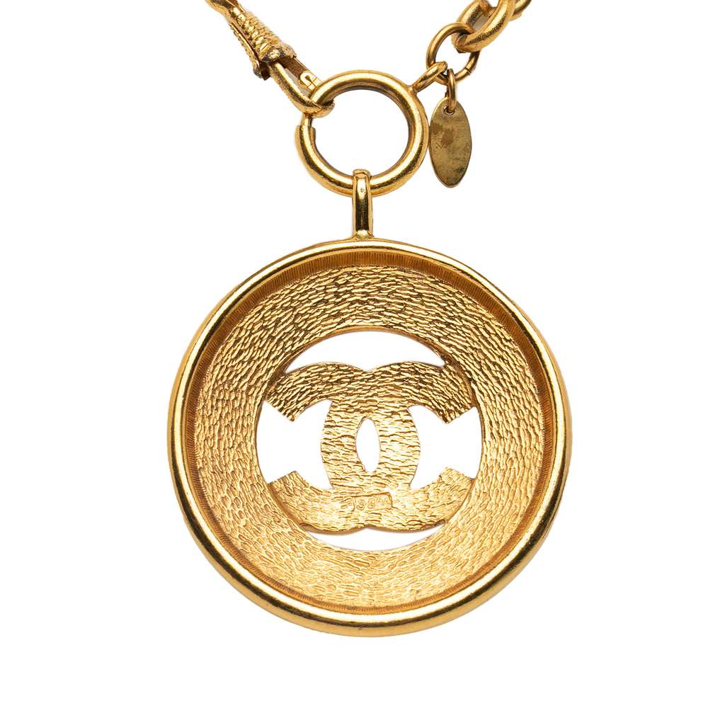 Chanel Gold Plated CC Round Pendant Necklace - Back view