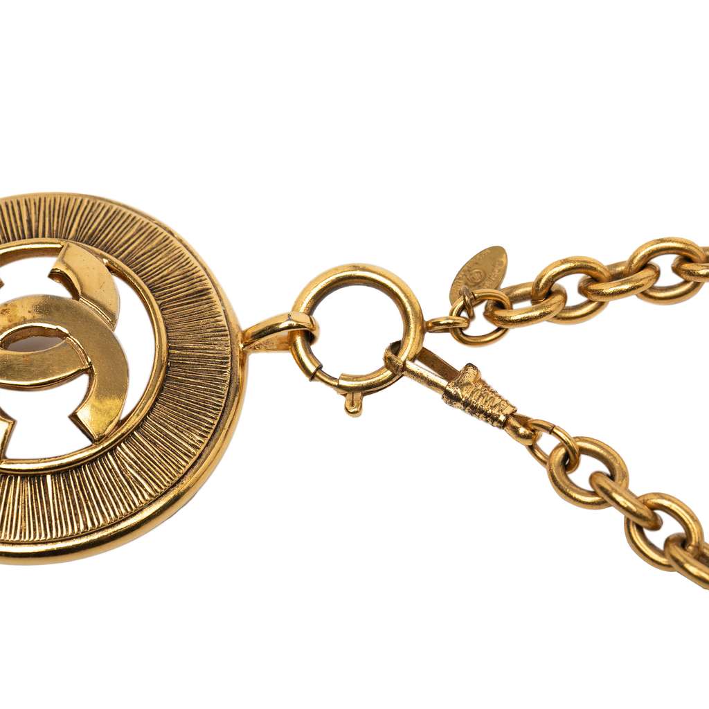 Chanel Gold Plated CC Round Pendant Necklace - 4