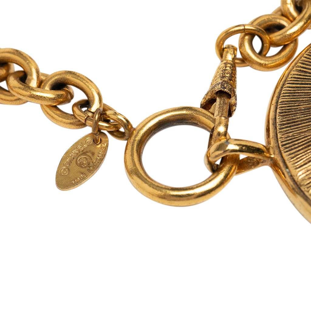 Chanel Gold Plated CC Round Pendant Necklace - Side view