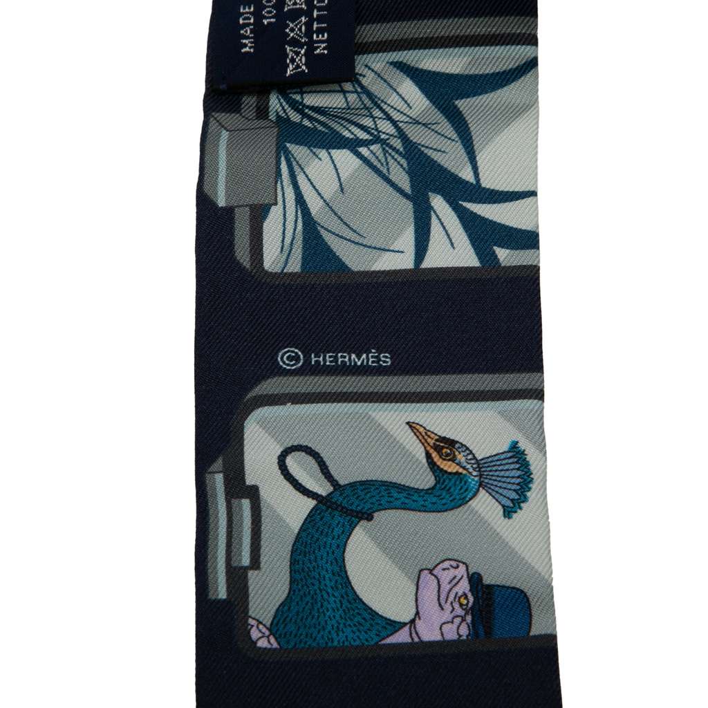 Hermès Story Marine Twilly Silk Scarf - Side view