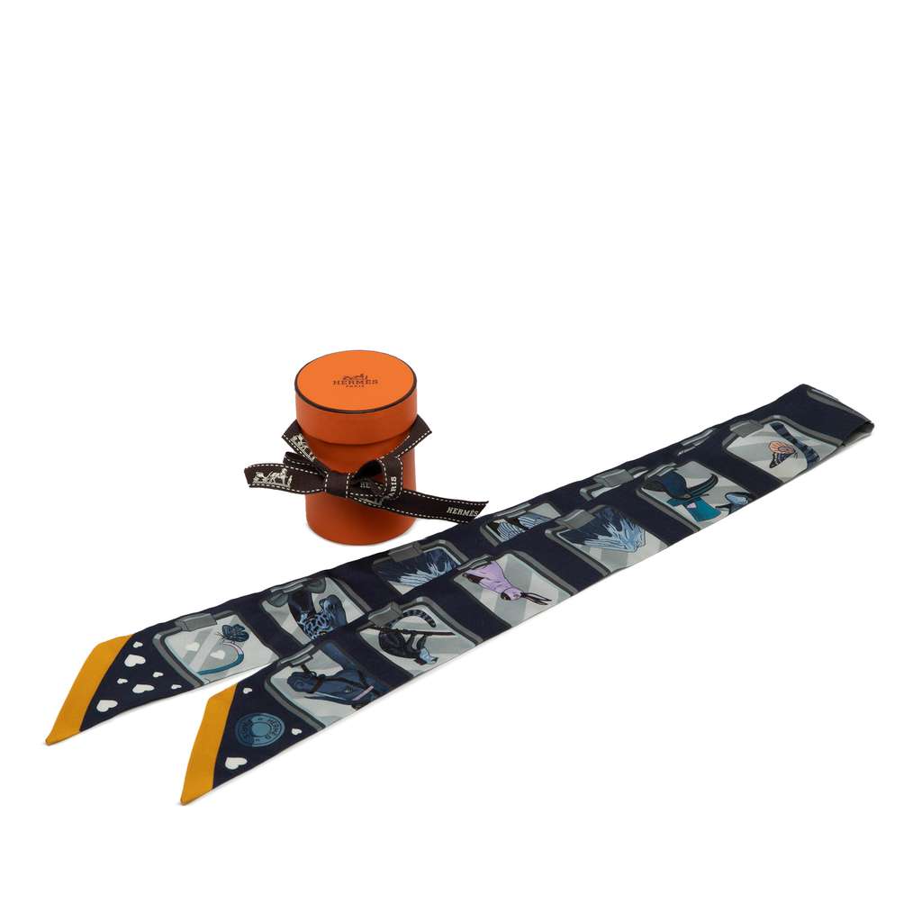 Hermès Story Marine Twilly Silk Scarf - Detail 2