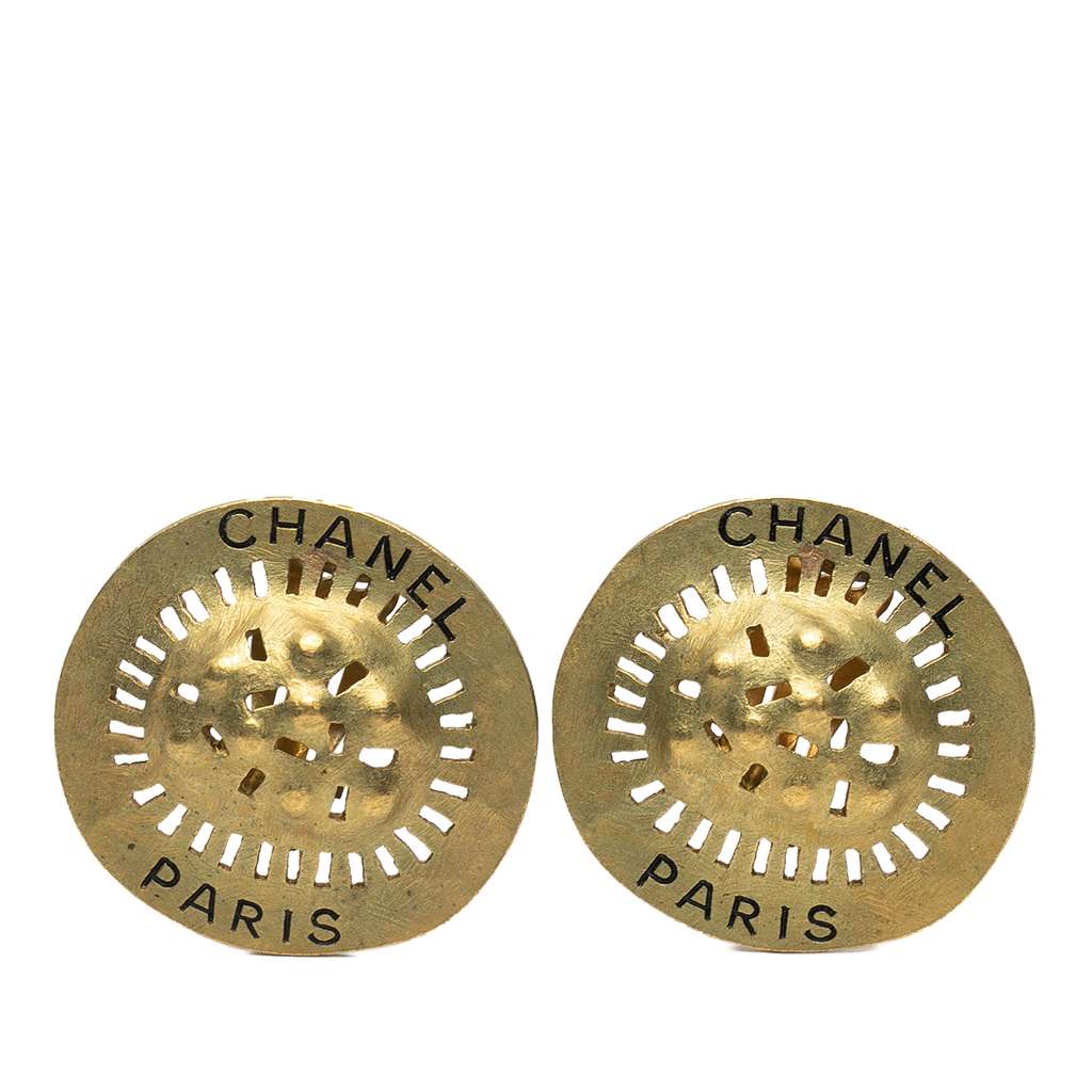 Chanel Gold Plated Logo Cutout Clip On Earrings