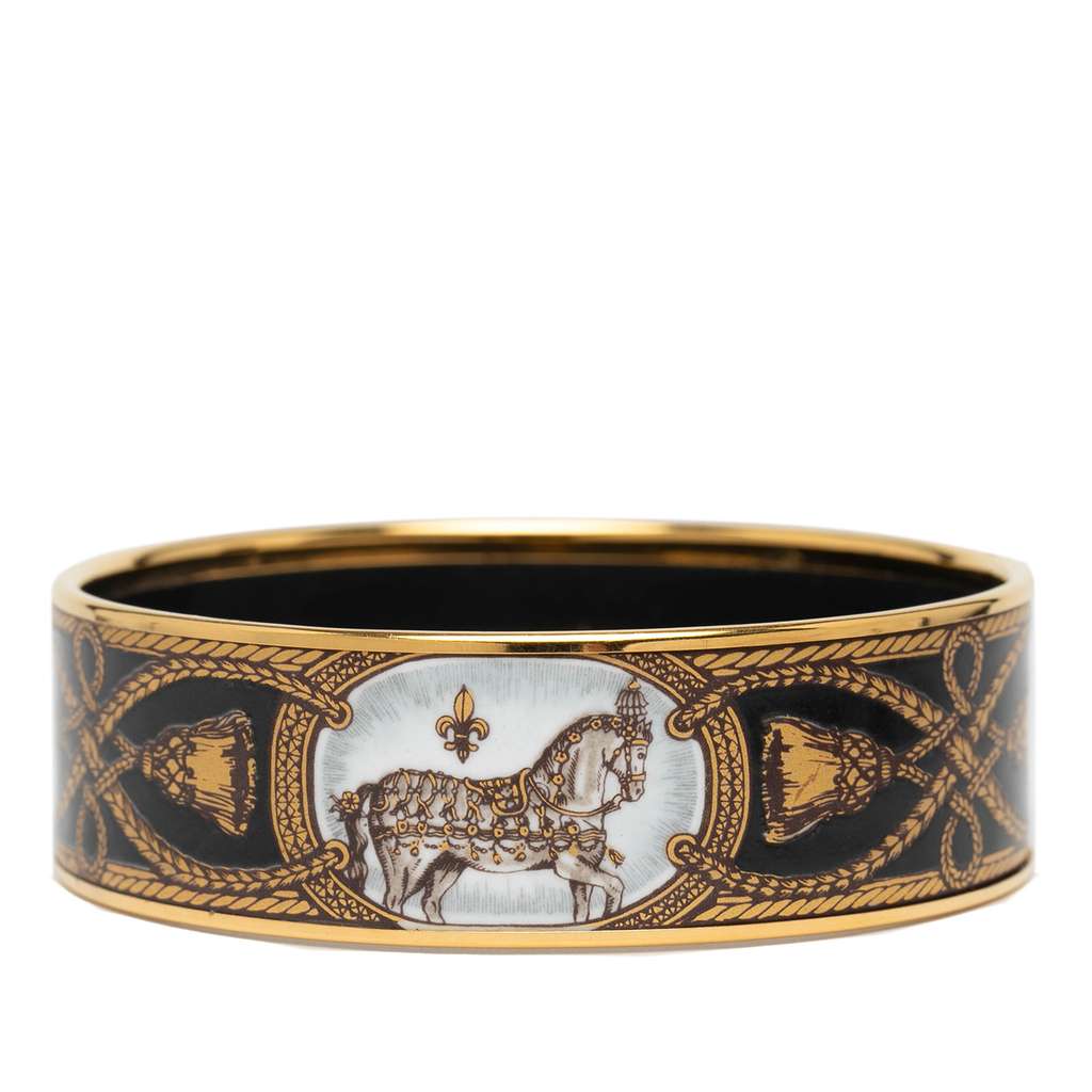 Hermès Wide Grand Apparat Horse Enamel Bangle 65