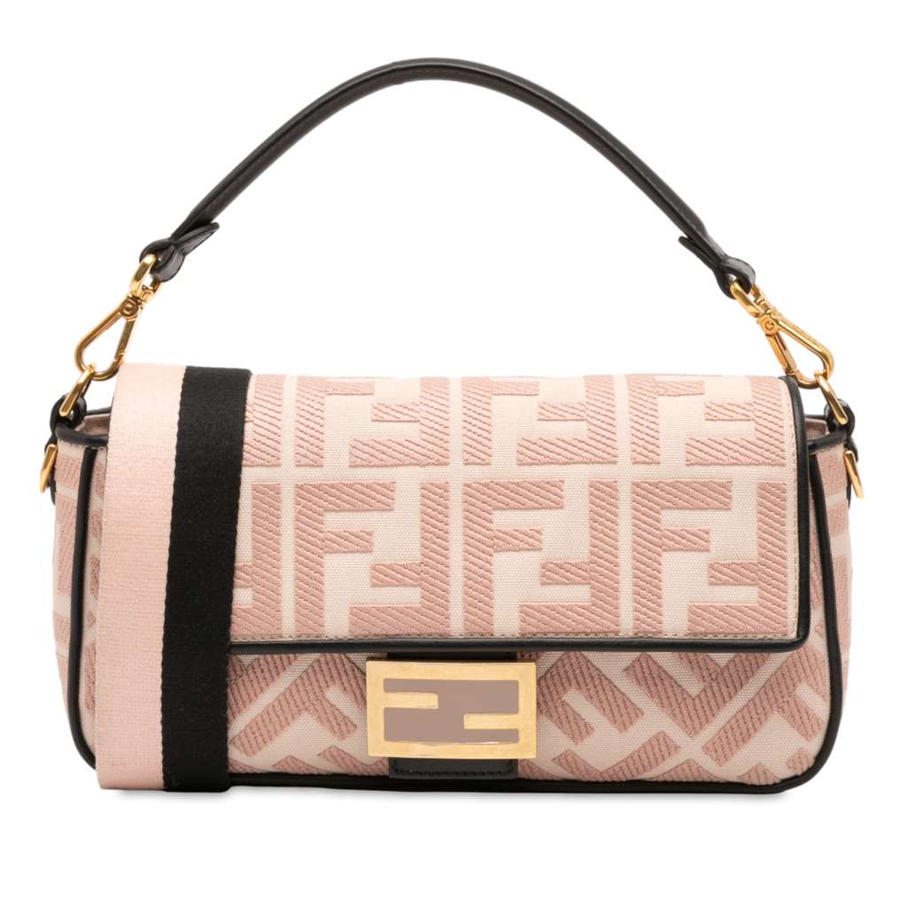 Fendi Zucca Embroidered Canvas Baguette Satchel