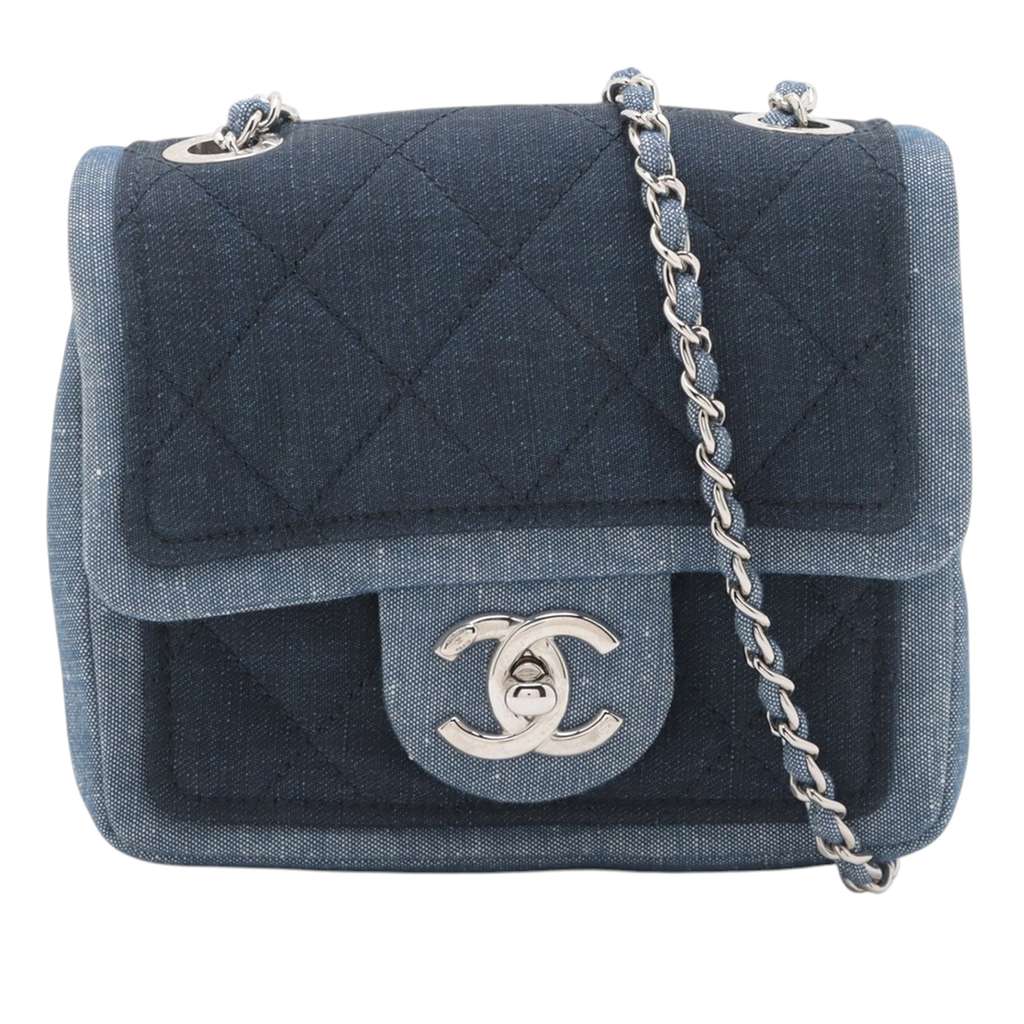 Chanel Mini Square Bicolor Quilted Denim Medallion Flap
