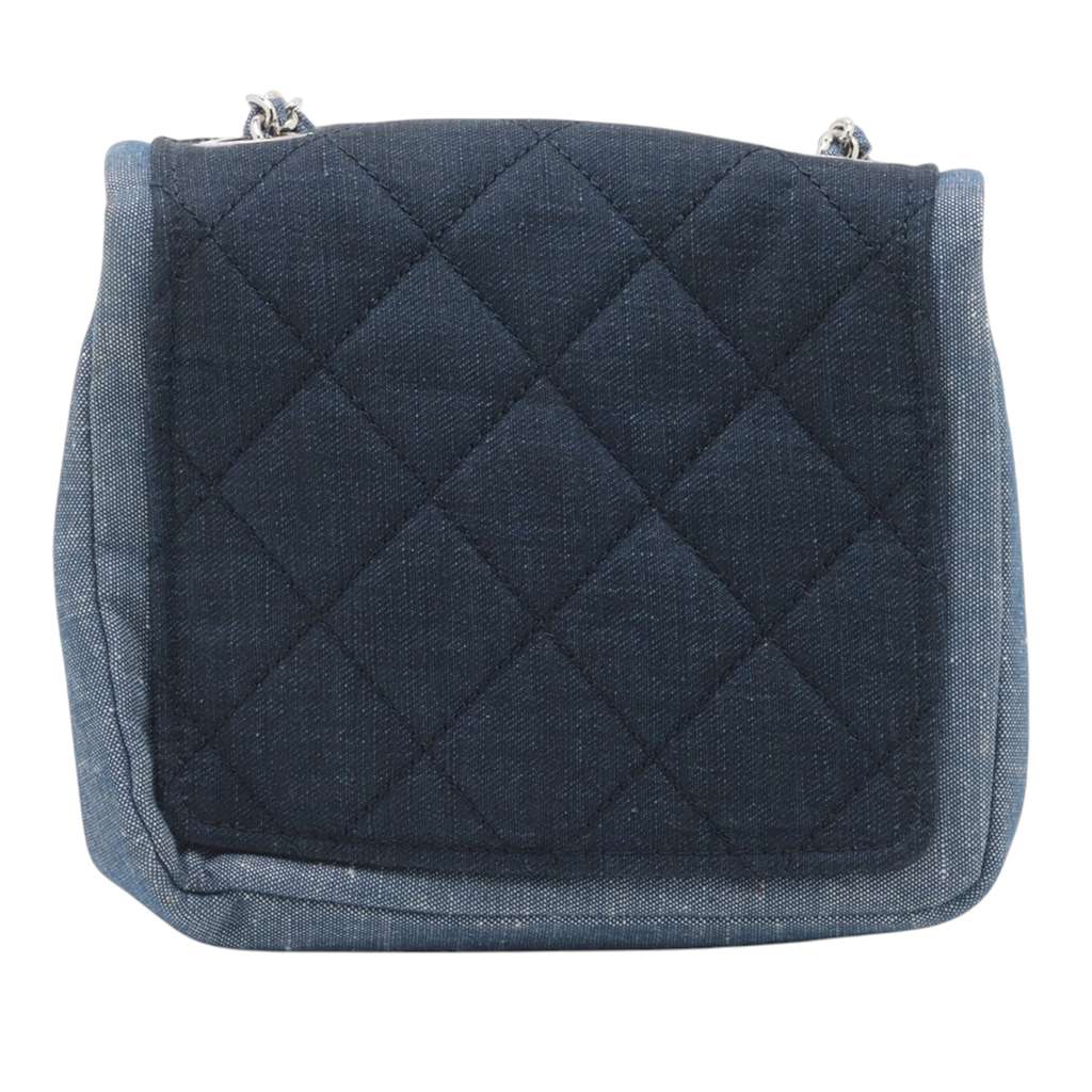 Chanel Mini Square Bicolor Quilted Denim Medallion Flap - Back view