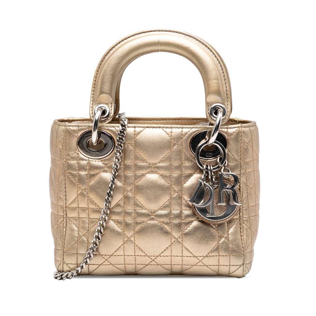 Dior Mini Metallic Lambskin Cannage Lady Dior