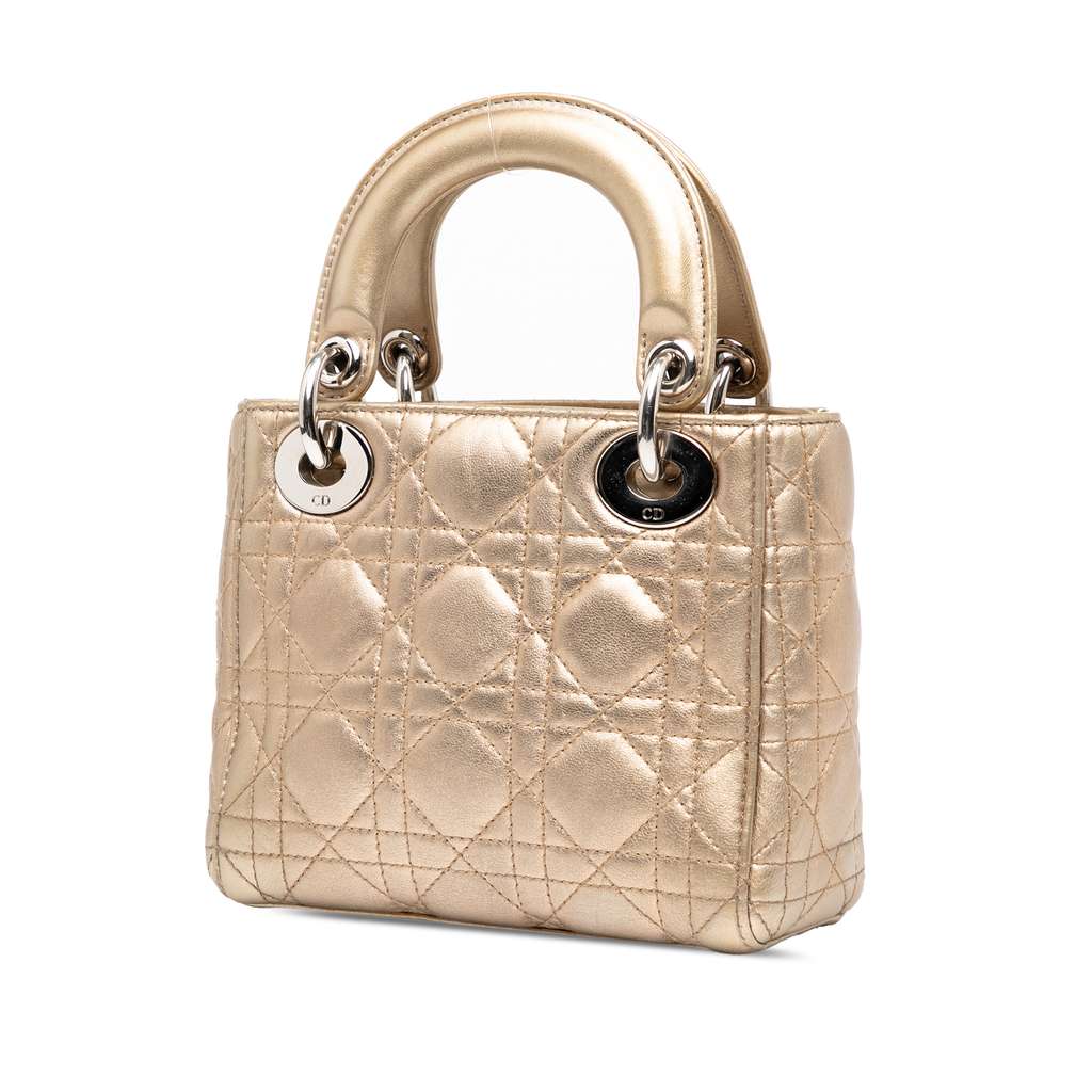 Dior Mini Metallic Lambskin Cannage Lady Dior - Back view