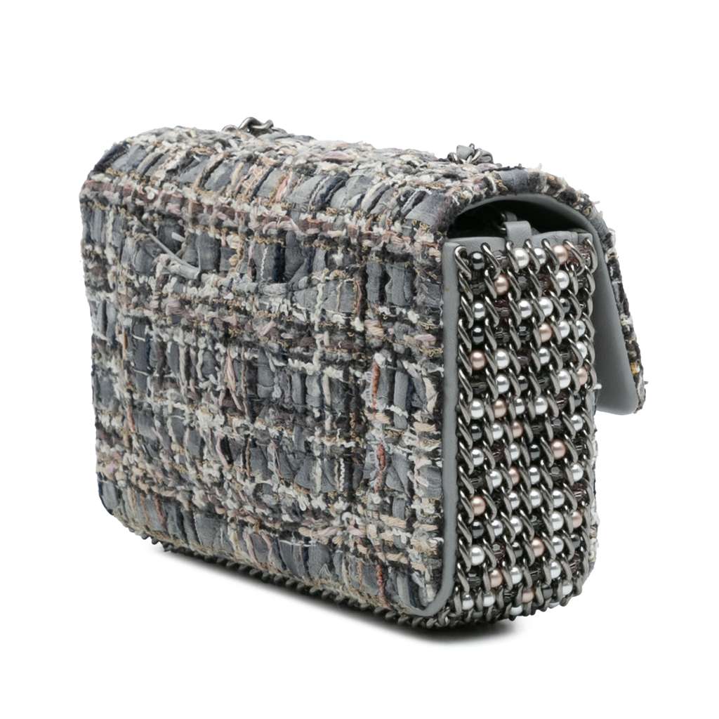 Chanel Mini Quilted Tweed River of Pearls Flap - Back view