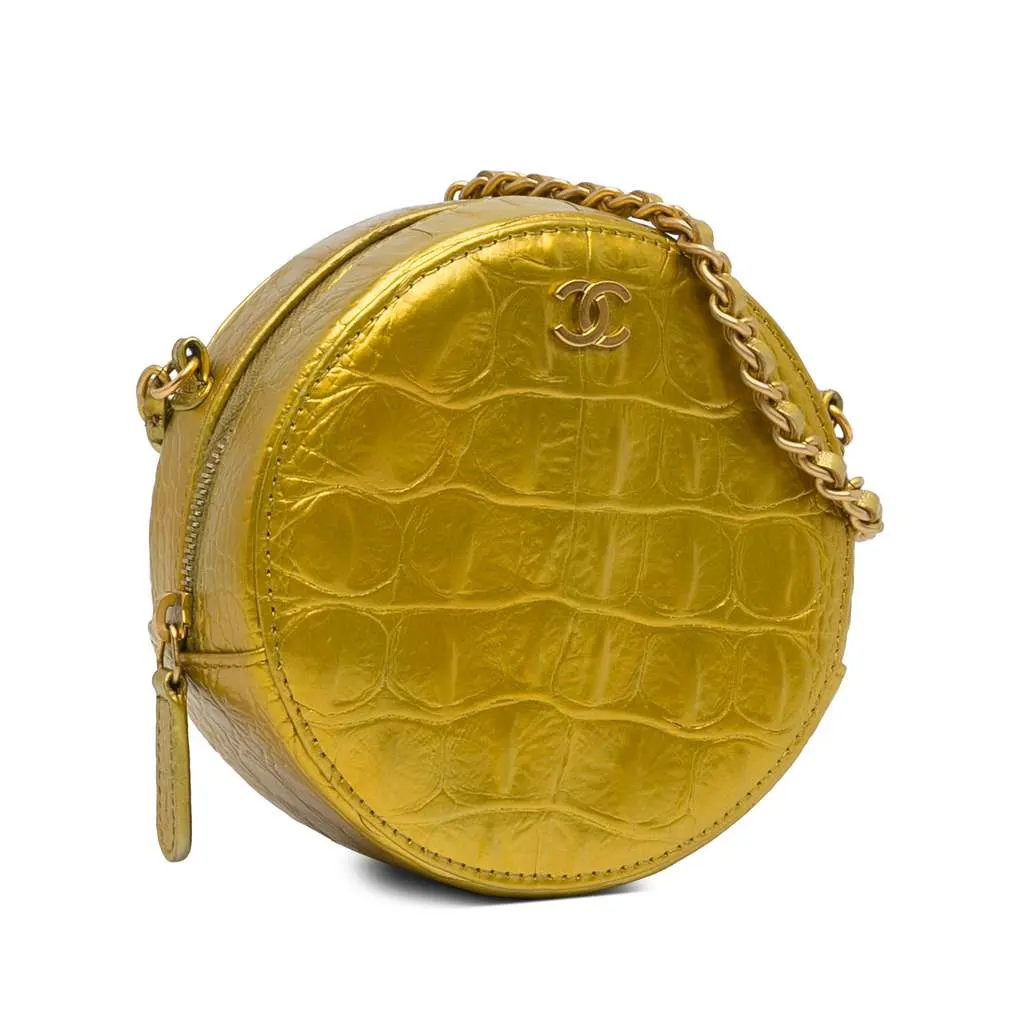 Chanel Paris-New York Coco Croc Round Crossbody Bag Gold Leather Good - Back View
