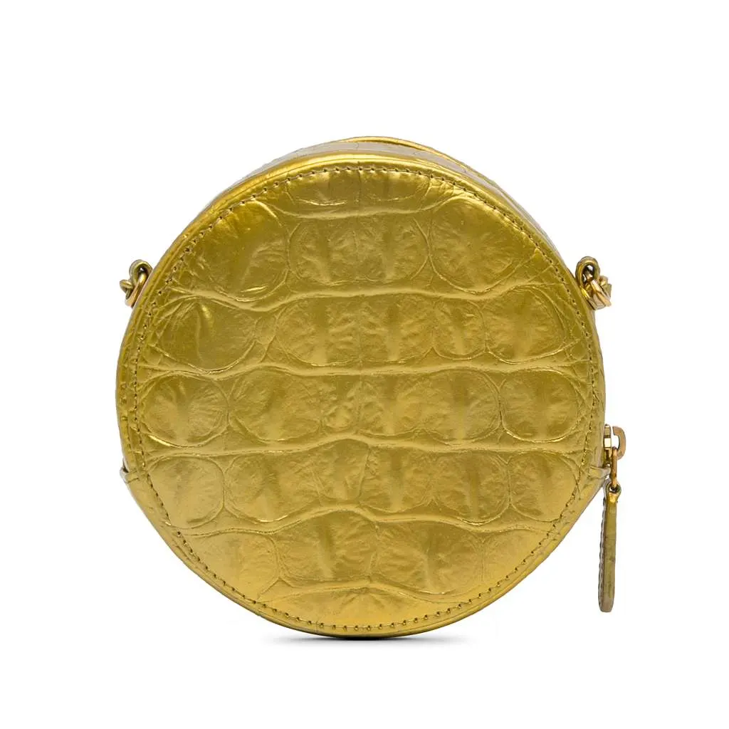Chanel Paris-New York Coco Croc Round Crossbody Bag Gold Leather Good - Inside View