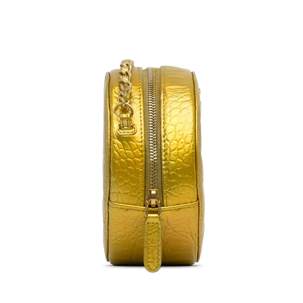 Chanel Paris-New York Coco Croc Round Crossbody Bag Gold Leather Good - Model View