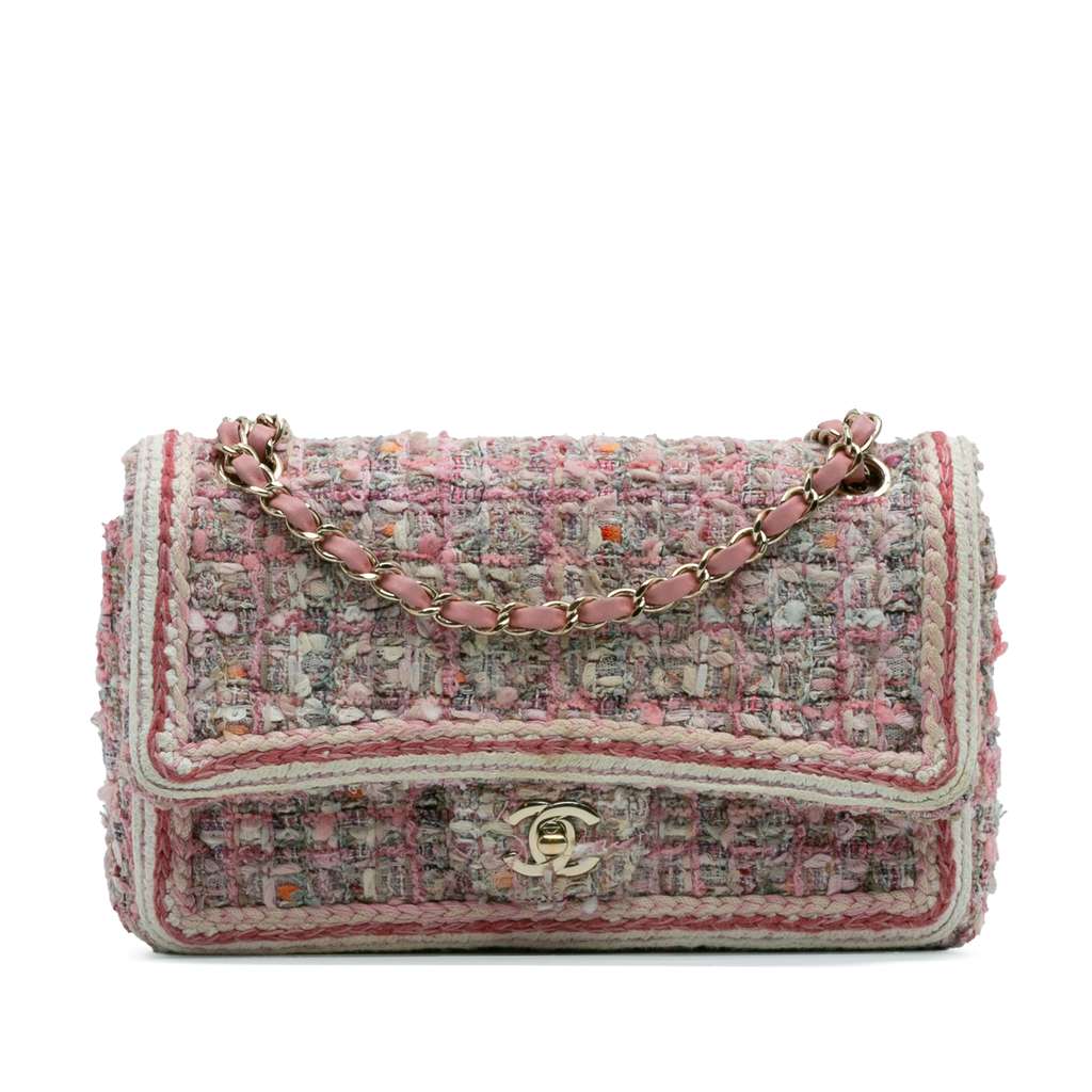 Chanel Medium Classic Quilted Tweed Braided Double Flap