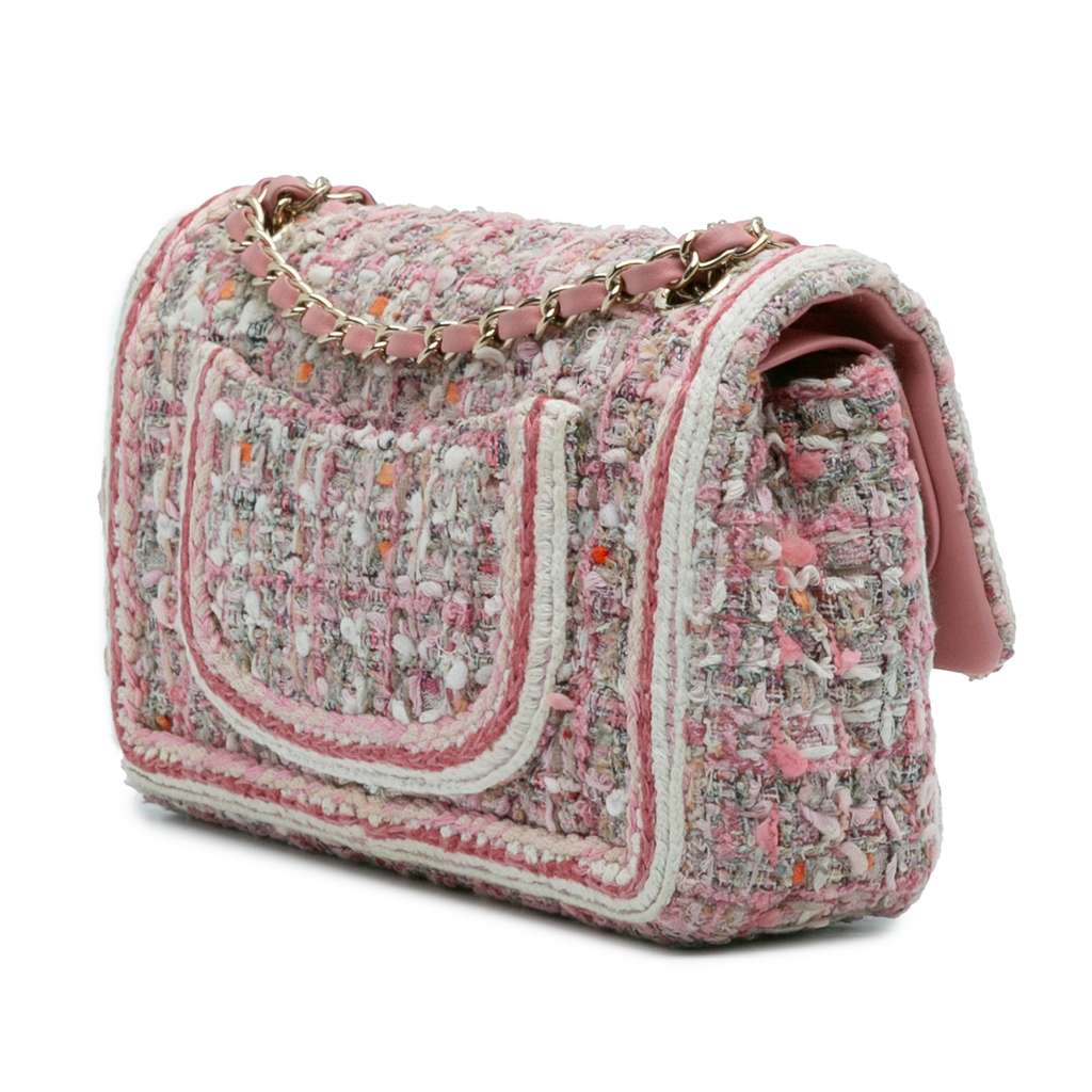 Chanel Medium Classic Quilted Tweed Braided Double Flap - Back view