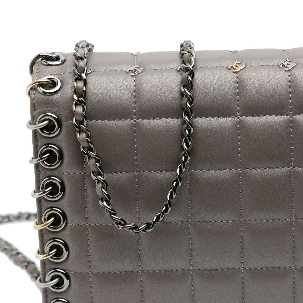 Chanel Small Lambskin Chocolate Bar CC Piercing Studded Chain Flap - Image 10