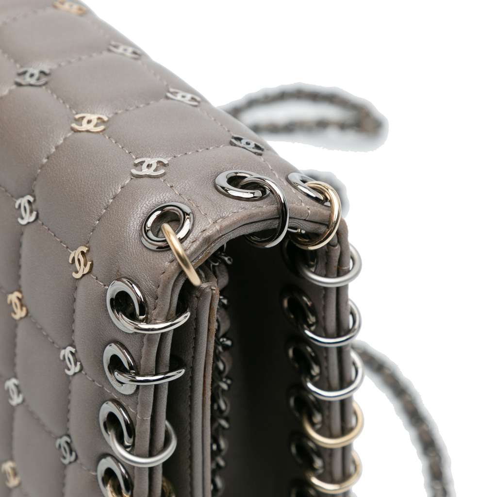 Chanel Small Lambskin Chocolate Bar CC Piercing Studded Chain Flap - Image 11