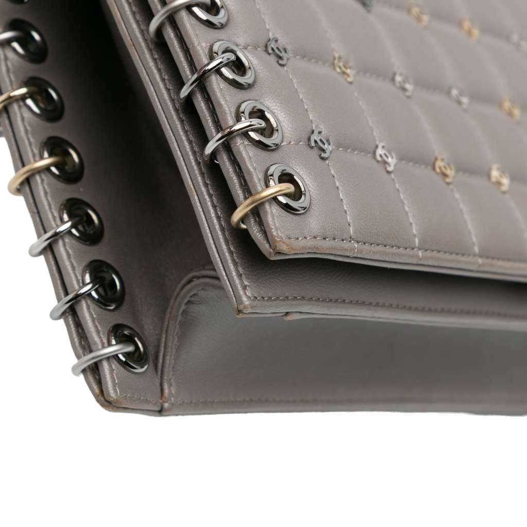 Chanel Small Lambskin Chocolate Bar CC Piercing Studded Chain Flap - Image 12