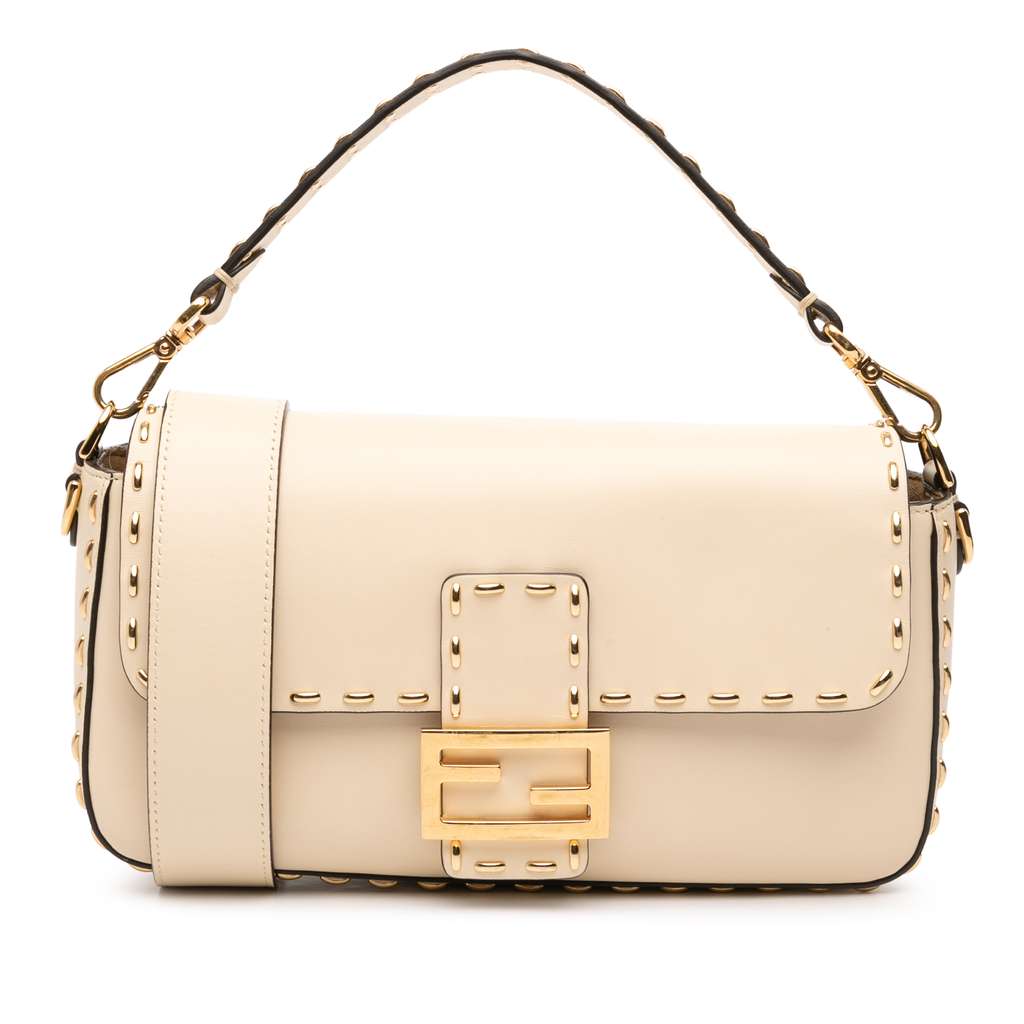 Fendi Leather Metal Stitch Baguette Satchel