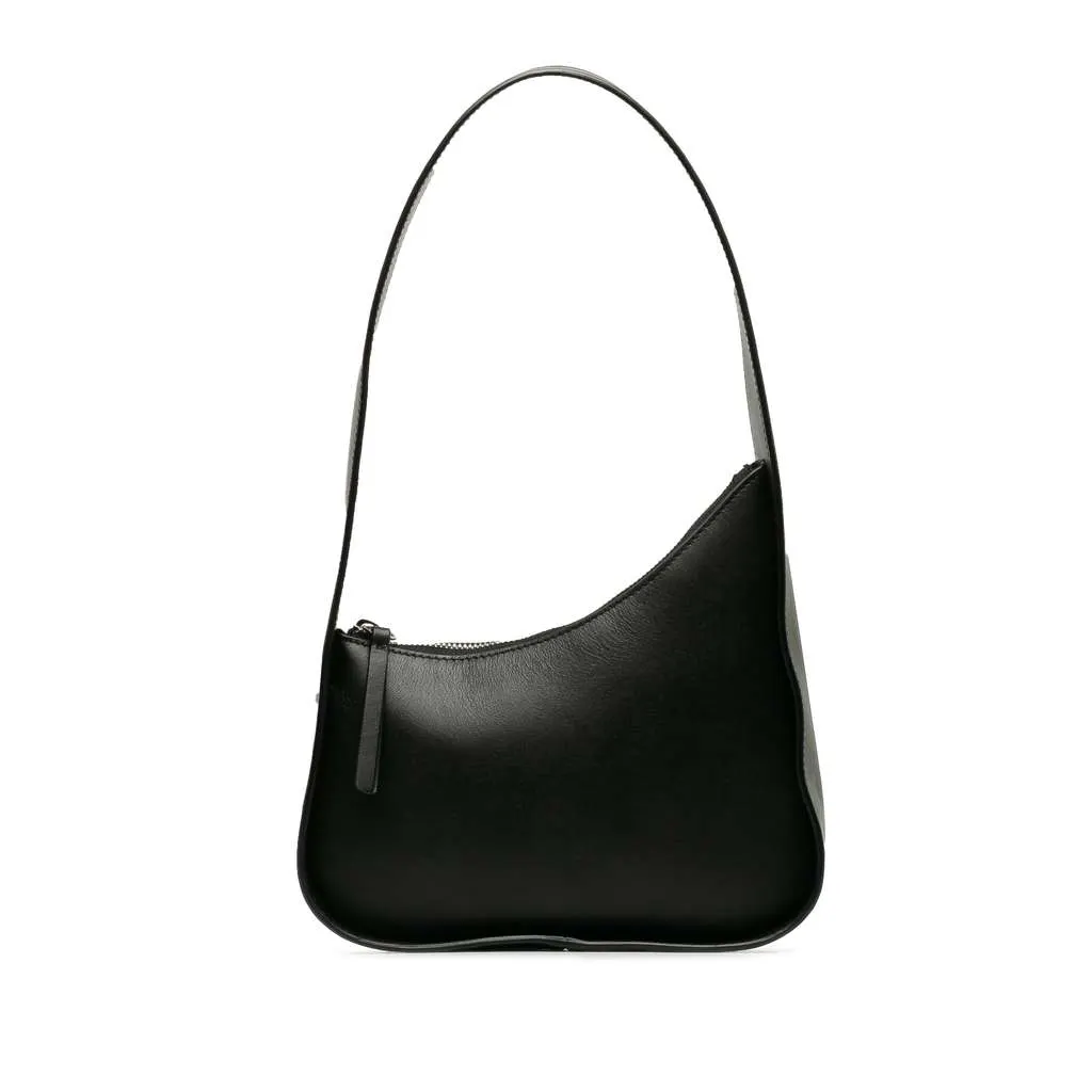 The Row Leather Half Moon Shoulder Bag Black Leather Good - Front View