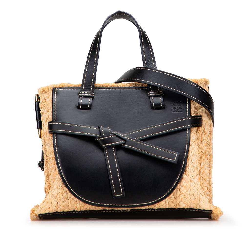 Loewe Small Raffia and Leather Gate Top Handle Bag