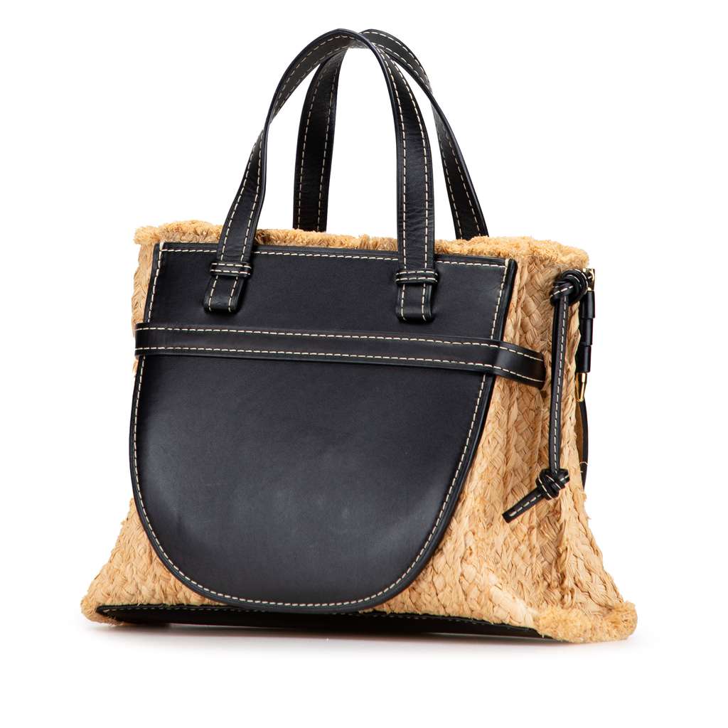 Loewe Small Raffia and Leather Gate Top Handle Bag - Back view