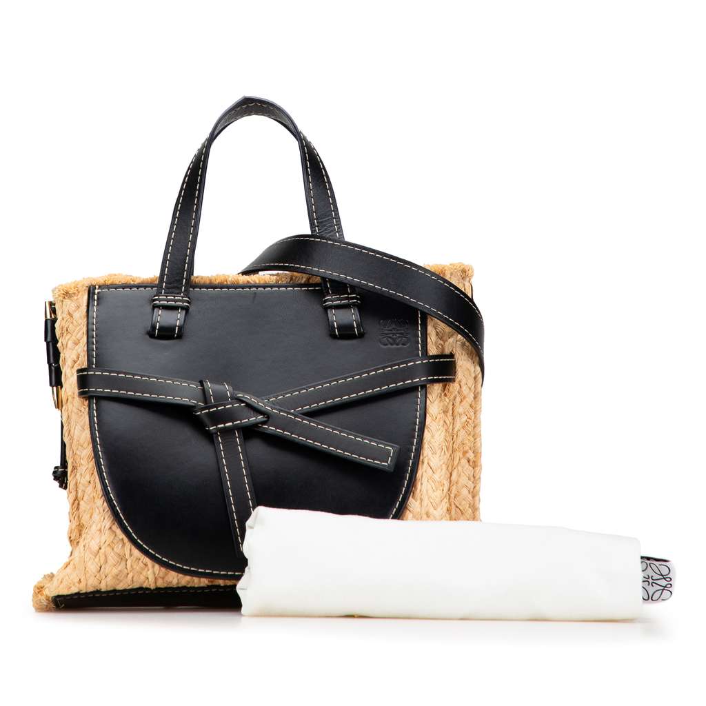 Loewe Small Raffia and Leather Gate Top Handle Bag - Image 12