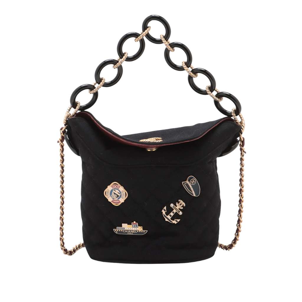 Chanel Paris Hamburg Quilted Wool Coco Sailor Charms Bucket Bag