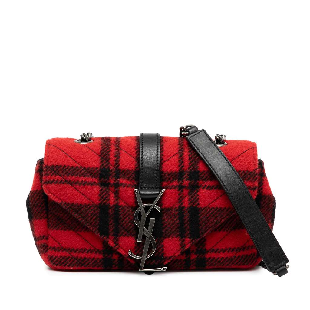Saint Laurent Baby Chevron Tartan Wool Monogram Classic Chain Bag