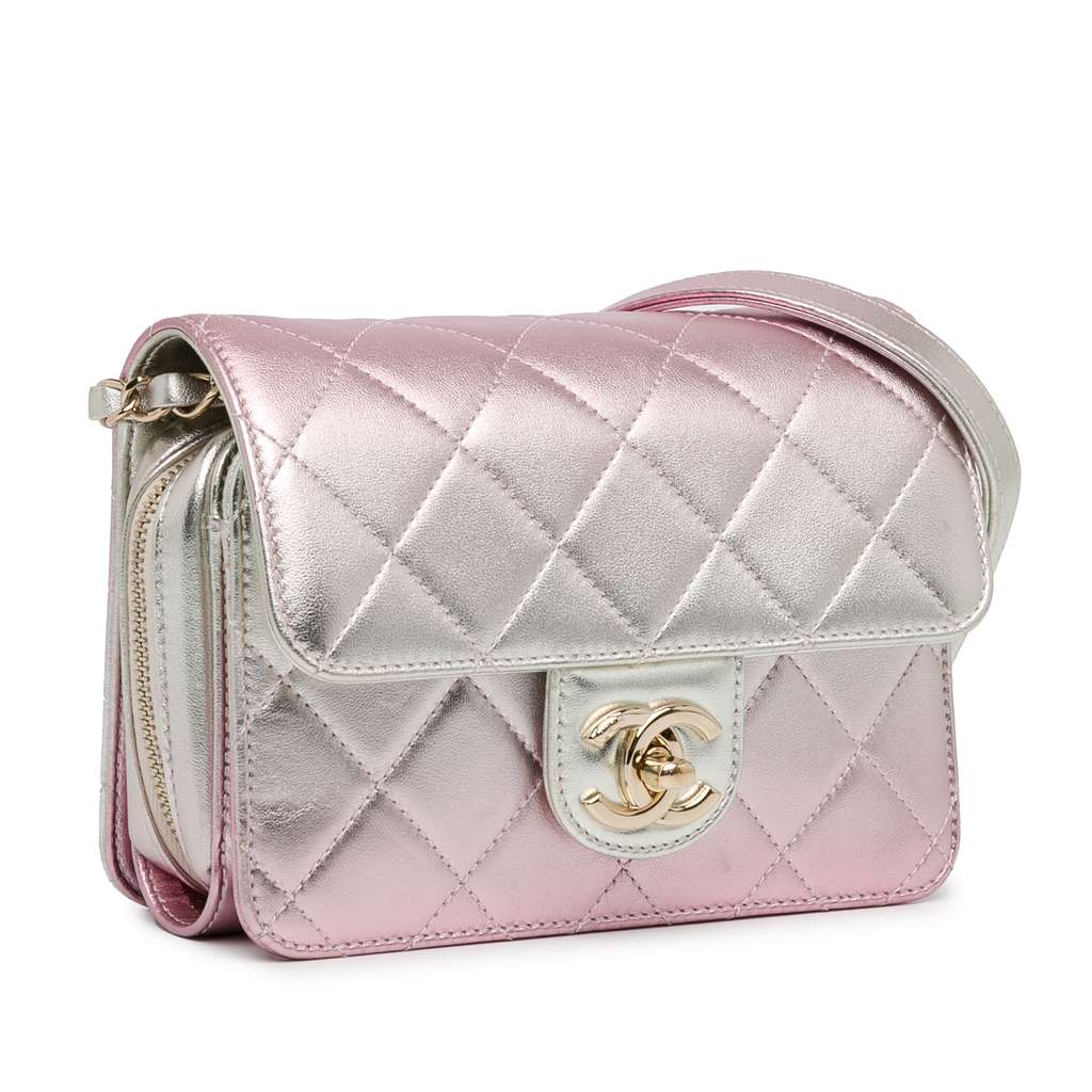 Chanel Mini Metallic Lambskin Like a Wallet Flap Bag - Back view