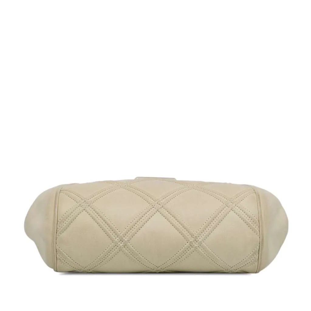Chanel Calfskin Kiss Lock Frame Bag White Leather Good - Model View