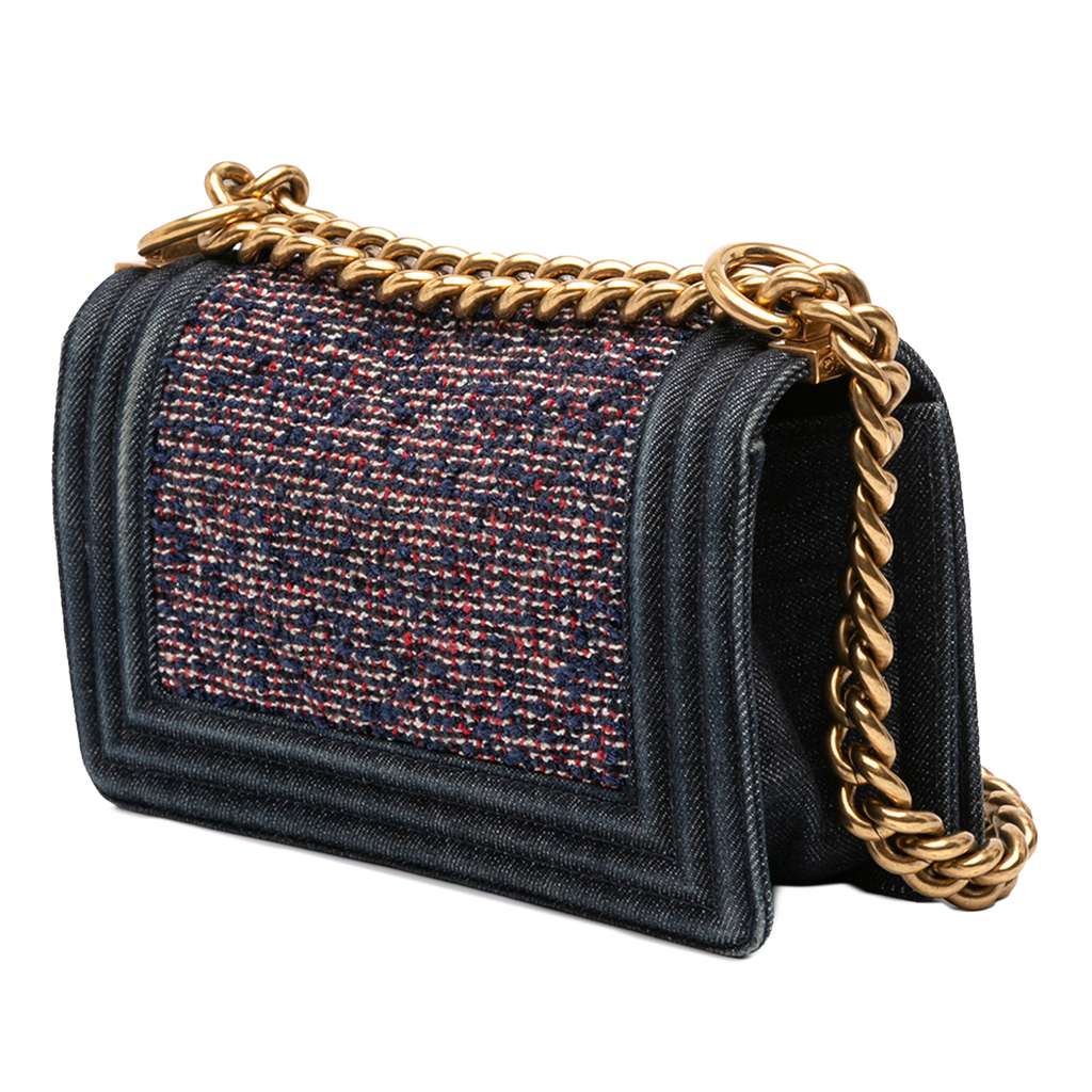 Chanel Small Quilted Denim and Tweed Boy Flap - Back view