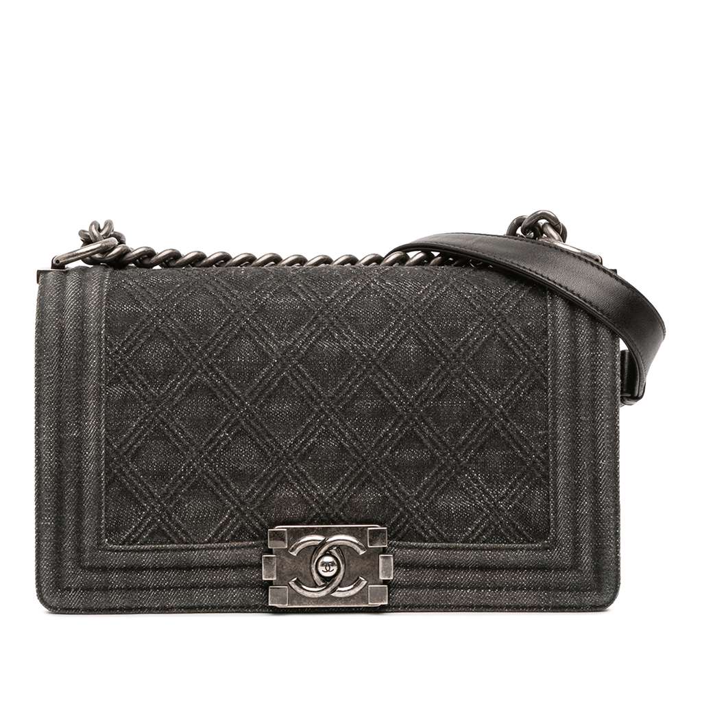 Chanel Old Medium Quilted Denim Boy Flap